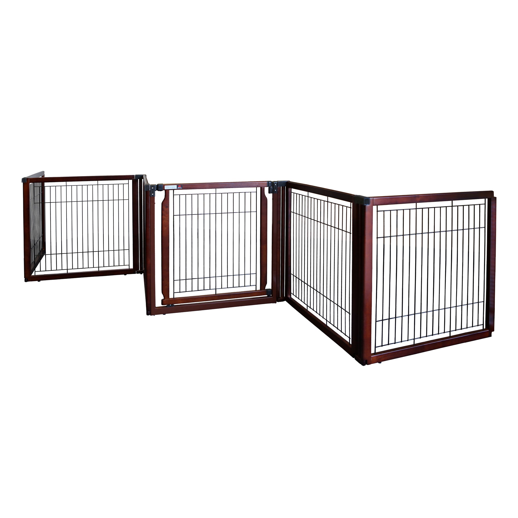 Richell Convertible Elite Freestanding Pet Gate 6-Panel Cherry Brown 135.8″ x 29.1″ x 31.5″