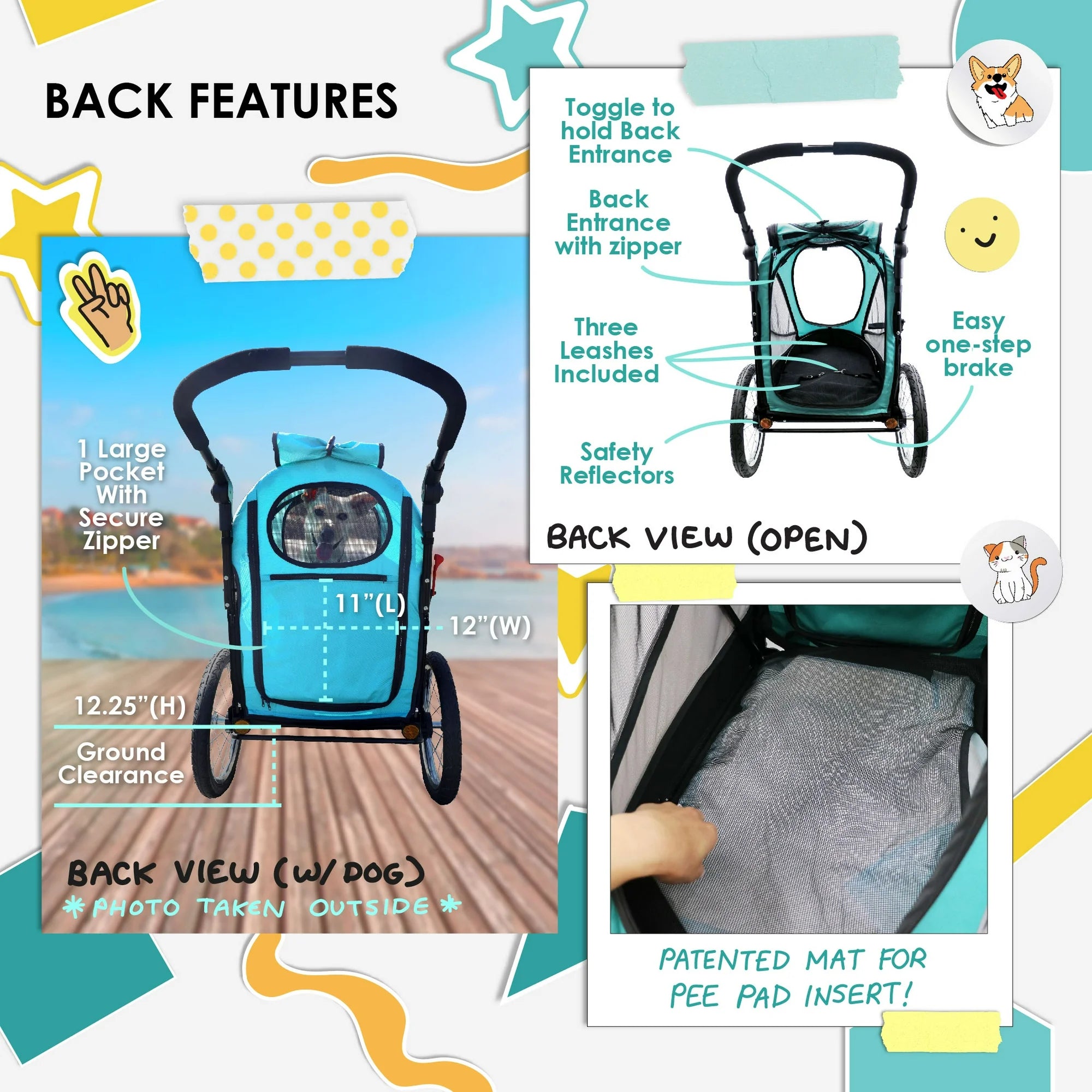 Petique Trailblazer Jogger for Pets, Ventilated Pet Stroller for Cats & Dogs - Neptune (Teal/Turquoise)