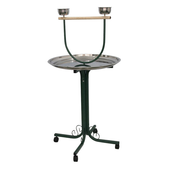 A&E Cage T-Play Stand with Casters and Stainless Steel Dishes-Black