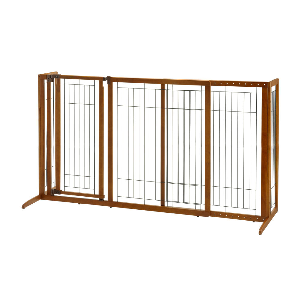 Richell Deluxe Freestanding Pet Gate with Door Large Brown 61.8″ – 90.2″ x 27″ x 36.2″ 